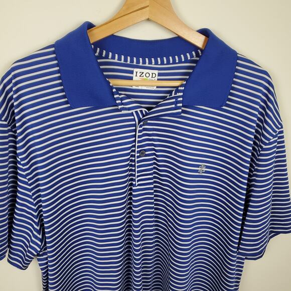IZOD POLO GOLF SHIRT MEN'S SIZE XXL LOGO STRIPED BLUE WHITE SHORT SLEEVES CASUAL - Picture 7 of 15